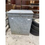 A LARGE GALVANISED METAL STORAGE BIN