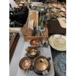 AN ASSORTMENT OF ITEMS TO INCLUDE SILVER PLATED WARE, LEATHER GLOVES, HAND MIRROR ETC