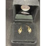 A PAIR OF 9 CARAT GOLD SAPPHIRE AND DIAMOND EARRINGS IN A PRESENTATION BOX