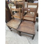 TWO PAIRS OF OAK 19TH CENTURY BAR BACK DINING CHAIRS