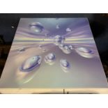 A LARGE CANVAS 'FLOATING MERCURY BUBBLES' 70CM X 69CM