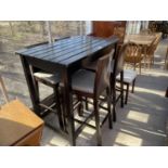 A MODERN PLANK TOP BAR TABLE AND FOUR CHAIRSTOGETHER WITH TWO DINING CHAIRS, 47x28"