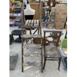 A VINTAGE WOODEN STEP LADDER AND A FURTHER WOODEN CHAIR