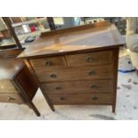 AN EDWARDIAN MAHOGANY AND INLAID CHEST OF TWO SHORT AND THREE LONG DRAWERS, 36" WIDE