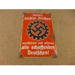 AN ENAMEL SIGN WITH UNTER DIETEM ZEICHEN TITLE, 30x20CM