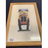 A FRAMED WATERCOLOUR 'DOWNHILL RACER' BY MARK SPAIN
