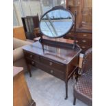 AN EDWARDIAN MAHOGANY AND INLAID DRESSING TABLE ON TURNED LEGS, 42" WIDE