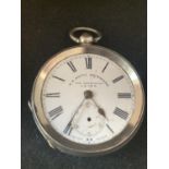 A HALLMARKED SILVER POCKET WATCH W E WATTS NOTTINGHAM A/F NO GLASS ON FACE