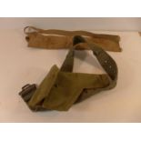 A WORLD WAR II WEBBING HOLSTER DATED 1943, BELT AND POUCH BELT (3)