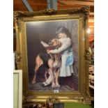 A LARGE ORNATE GILT FRAMED 'PEARS' PICTURE - 74CM X 59CM