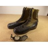 A U.S. 1966 COMPASS AND A PAIR OF U.S. VIETNAM WAR PERIOD SIZE 12 BOOTS