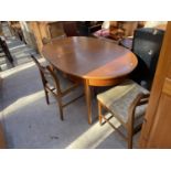 A RETRO TEAK G-PLAN STYLE EXTENDING DINING TABLE AND FOUR CHAIRS, 60x36" (LEAF 18")