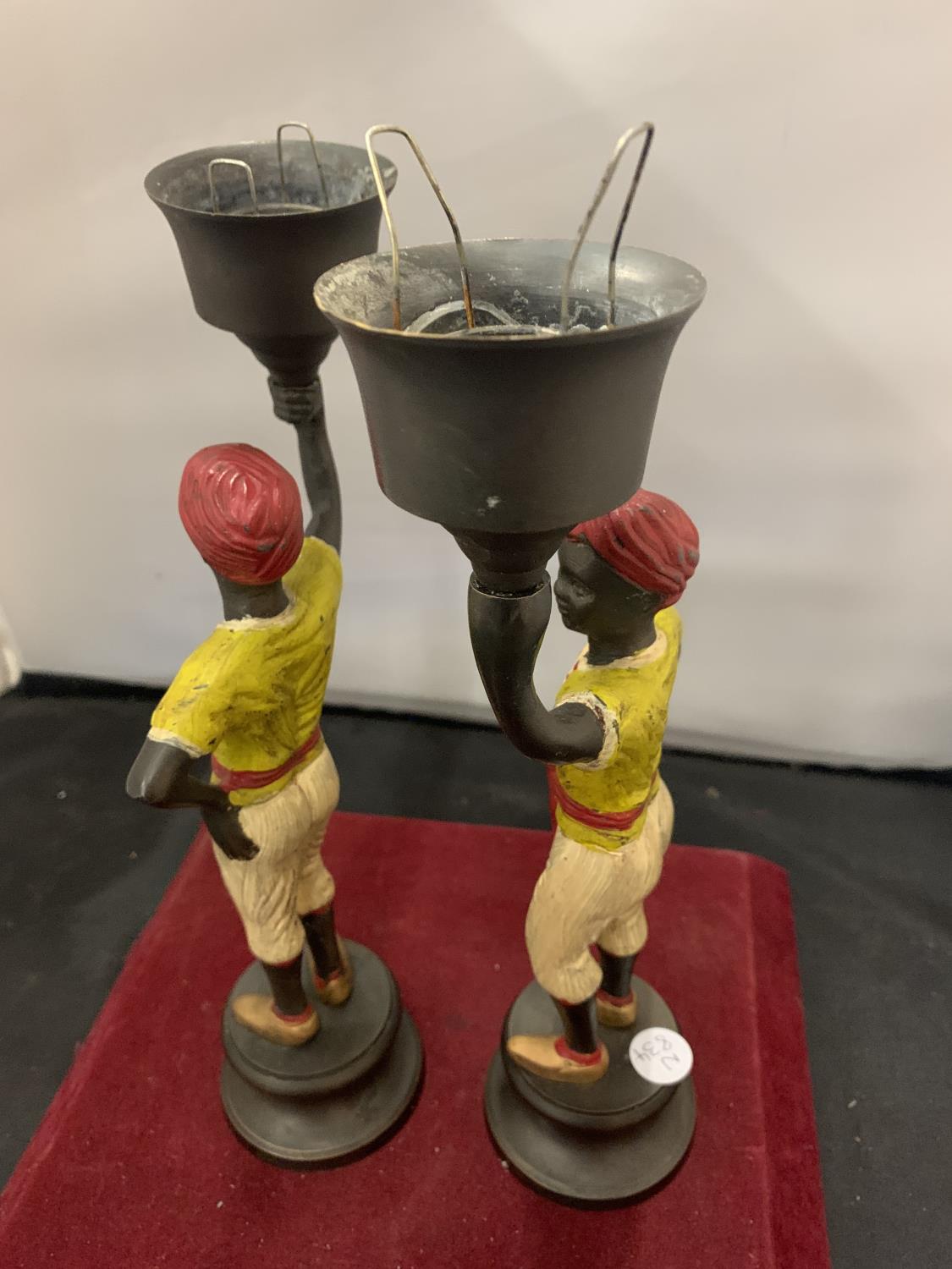 A PAIR OF BLACKAMOOR CANDLESTICKS/LAMP HOLDERS H:28CM - Image 2 of 4