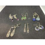 SIX PAIRS OF SILVER DROP EARRINGS OF VARIOUS DESIGNS