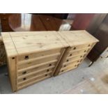 A PAIR OF MEXICAN PINE CHESTS OF FIVE DRAWERS, 31.5" WIDE EACH