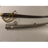 A REPLICA 1801-1815 FRENCH HUSSARS OFFICERS SWORD AND SCABBARD, 86CM BLADE