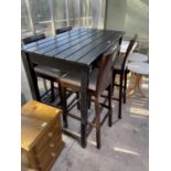 A MODERN PLANK TOP BAR TABLE AND FOUR CHAIRS, 47x28"