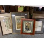 FOUR FRAMED PICTURES TO INCLUDE PAIR OF POLYCHROME CHROMOLITHOGRAPHS