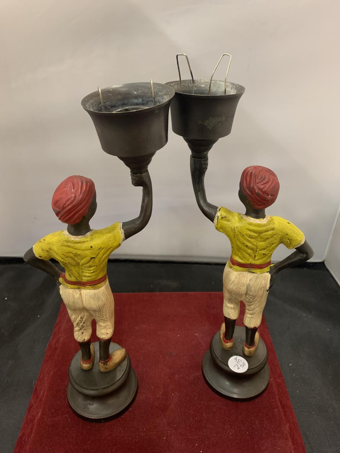 A PAIR OF BLACKAMOOR CANDLESTICKS/LAMP HOLDERS H:28CM - Image 3 of 4