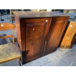 A VICTORIAN MAHOGANY TWO DOOR BOOKCASE TOP ENCLOSING PIGEONHOLES, 46" WIDE