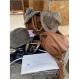 A COLLECTION OF HATS AND HANDBAGS ETC TO INCLUDE TWO 'BESSIE' BAGS