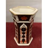 A ROYAL CROWN DERBY HEXAGONAL VASE APPROXIMATELY 11CM TALL