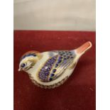 A ROYAL CROWN DERBY GOLDCREST WITH A GOLD STOPPER