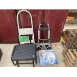 AN ASSORTMENT OF ITEMS TO INCLUDE A FOOT SPA, STOOL AND FOLDING SACK TRUCK ETC