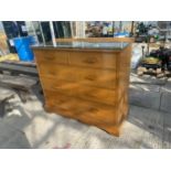 A MID 20TH CENTURY OAK CHEST OF TWO SHORT AND THREE LONG DRAWERS, 48" WIDE, BEARING LABEL '