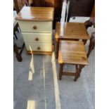 A MODERN BEDROOM CHEST AND TWO NESTS OF TWO TABLES