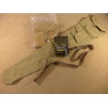 A CANVAS GUN SLIP, GUN CLEANING KIT, KNAPSACK ETC