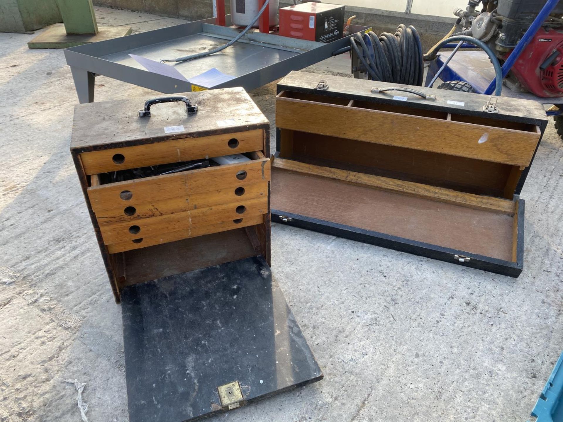 TWO WOODEN TOOL CHESTS - NO VAT