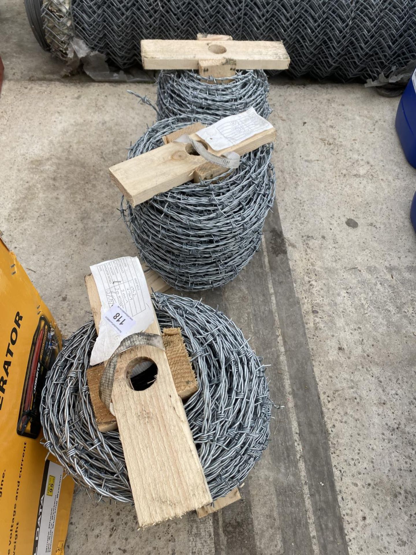 THREE ROLLS OF BARBED WIRE + VAT