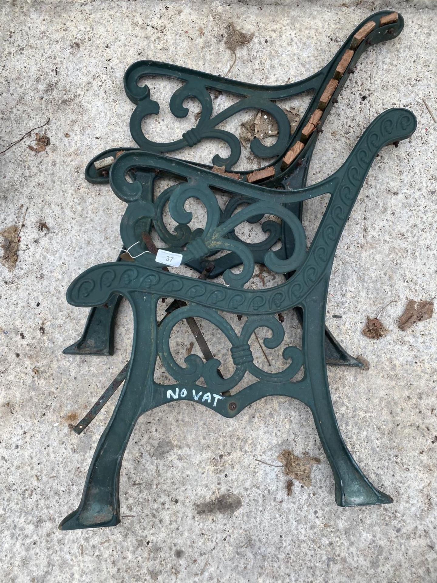 THREE CAST IRON BENCH ENDS - SEAT 16" HIGH, FEET 2' BETWEEN HEEL & TOE, TOTAL HEIGHT 31" - NO VAT - Image 2 of 2