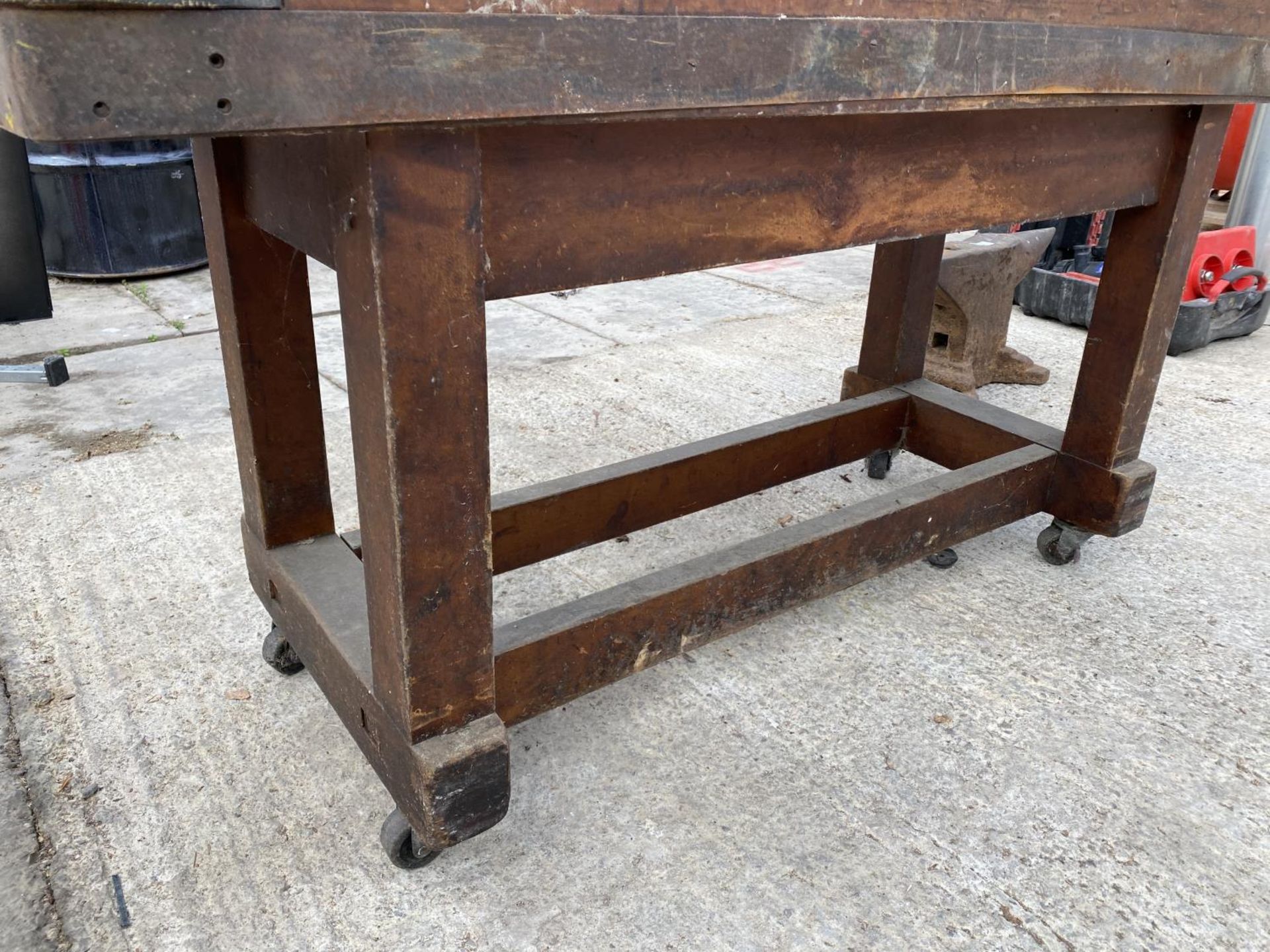 A WOODEN TROLLEY ON WHEELS 18" WIDE 50" LONG & 35" HIGH - NO VAT - Image 4 of 6