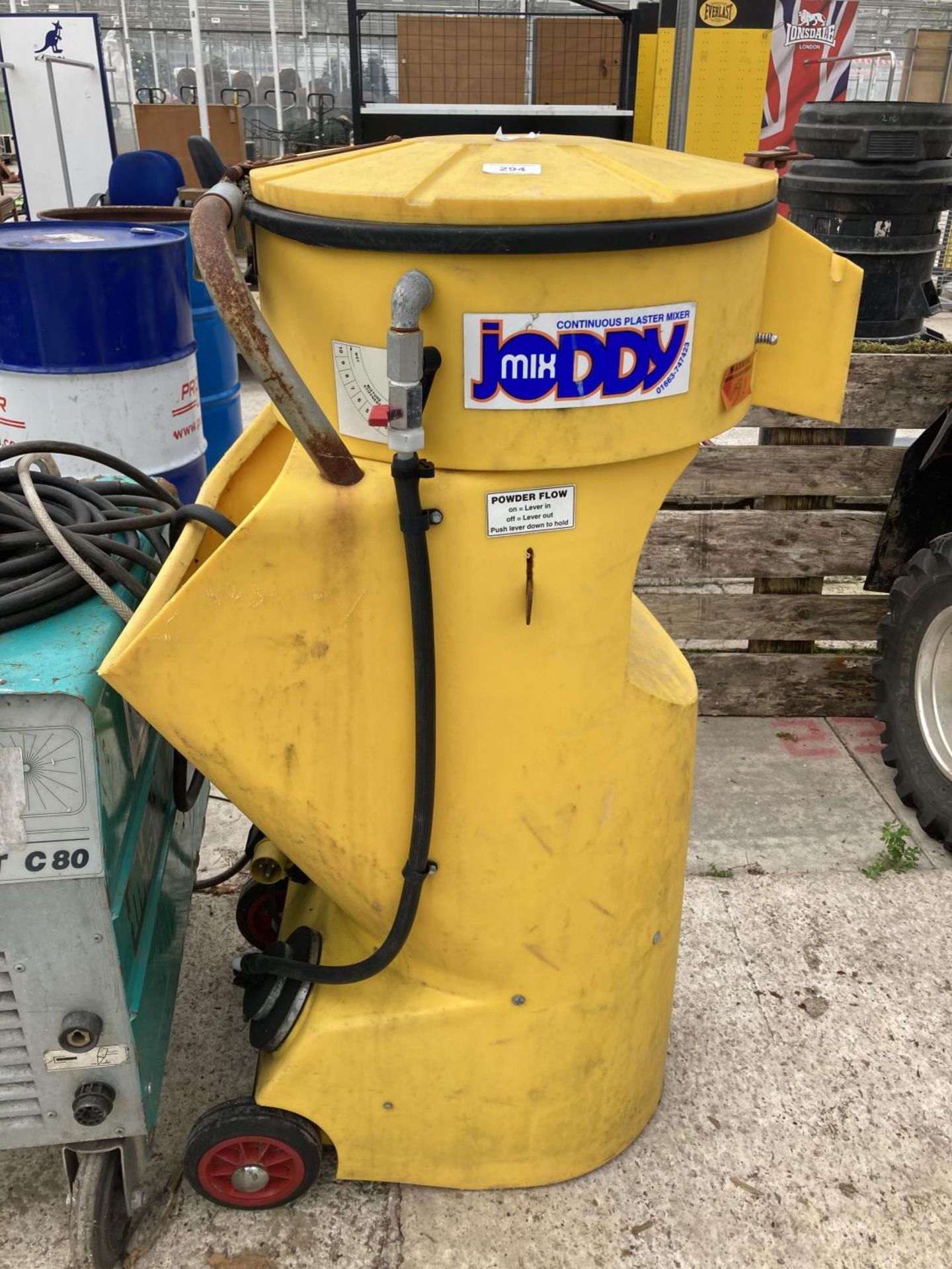 A JODDY CONTINUOUS PLASTER MIXER BELIEVED IN WORKING ORDER (NO WARRANTY) - NO VAT