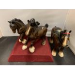 THREE BESWICK SHIRE HORSES ONE WITH HARNESS