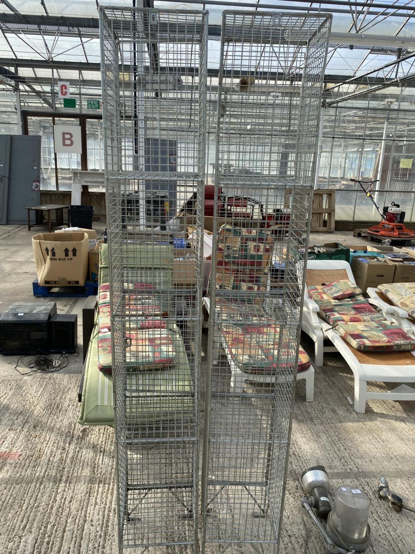 A PAIR OF FOUR SECTION METAL STORAGE CAGES - Image 2 of 4