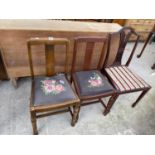 THREE VARIOUS DINING CHAIRS AND AN EARLY 20TH CENTURY OAK CARVER CHAIR