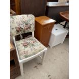 A SAKOL FURNITURE CD CABINET, PAINTED DINING CHAIR AND BATHROOM BOX STOOL