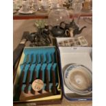 A GROUP OF ASSORTED ITEMS TO INCLUDE A PAIR OF ENAMEL DISHES, PEWTER ETC