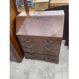 A REPRODUCTION MAHOGANY BUREAU, 29.5" WIDE