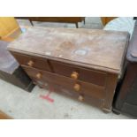 A VICTORIAN PINE CHEST OF TWO SHORT AND TWO LONG DRAWERS ON TURNED LEGS, 41" WIDE