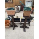 AN ASSORTMENT OF WOODEN PLANTERS AND PLANT STANDS ETC