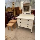 A PINE NEST OF TWO TABLES AND WHITE PAINTED DRESSING TABLE