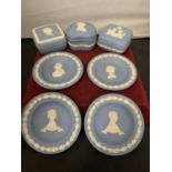 A GROUP OF SEVEN WEDGWOOD JASPER WARE ITEMS