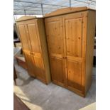 TWO MODERN PINE TWO DOOR WARDROBES, 38" WIDE EACH