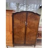 A BURR WALNUT TWO DOOR WARDROBE BY GOLDEN KEY FURNITURE, PALATIAL LTD, 50" WIDE