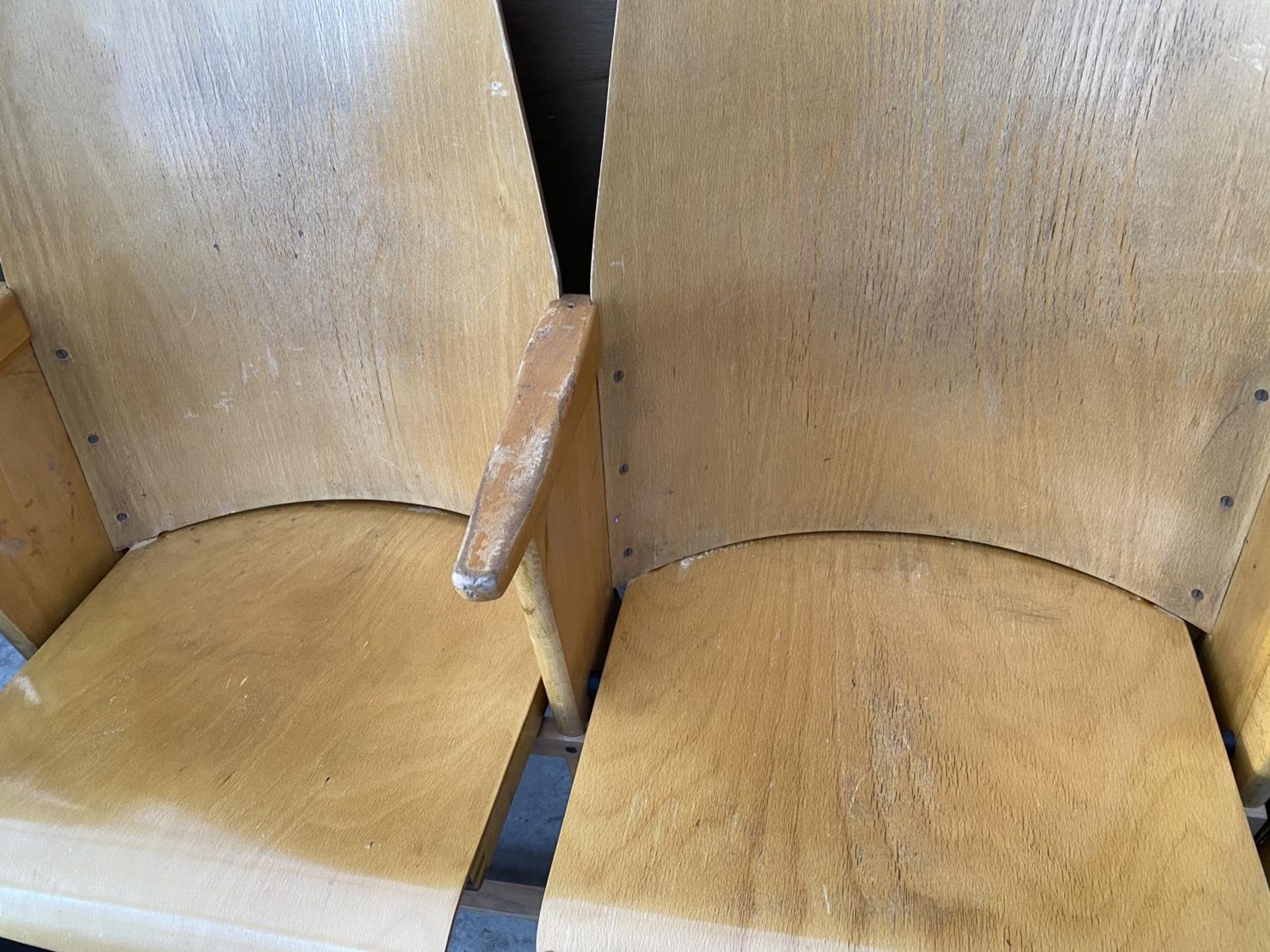 A PAIR OF BEECH THEATRE/ CINEMA SEATS WITH BENT WOOD BACKS, NUMBERED 3 AND 15 - Image 3 of 3