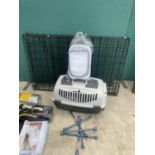 AN ASSORTMENT OF ITEMS TO INCLUDE PET CAGE, PET CRATE ETC
